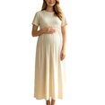 thumbnail image 2 of UKHCCC Women's Maternity Maxi Dress, Short Sleeve Crew Neck A-Line Waffle Texture Stretchy High Waist Long Dress for Casual Pregnancy Wear, 2 of 9