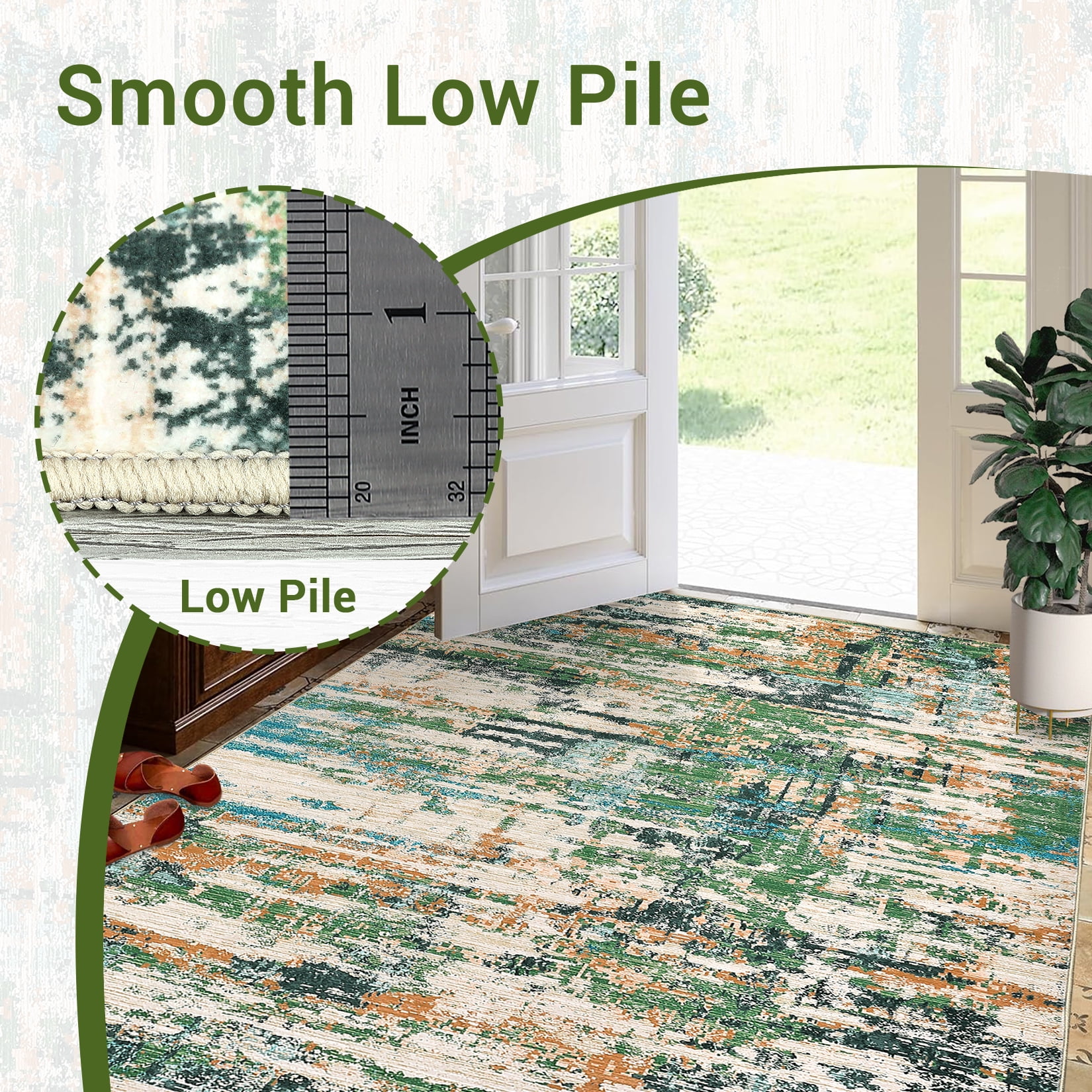 HOMERRY Area Rug 5' x 7' Modern Abstract Rug for Living Room Washable Soft Indoor Floor Carpet, Green