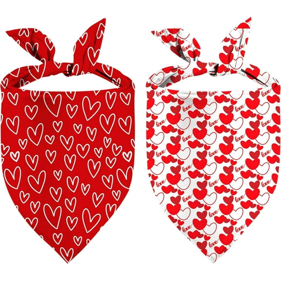 Heart Dog Bandanas, 2 Pack Mother''s Day Triangle Dog Bandanas, Reversible Love and Heart Pet Scarf, Premium Durable Fabric, Boys and Girls, Holiday Bandana for Large and Extra Large Dogs