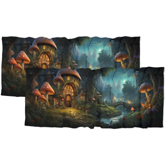 Mushroom Curtains Valances for Home Decor Enchanted Forest Fairy Tale Woodland Privacy Window Valances for Living Room Kitchen 54 by 18 in, 2 Panel