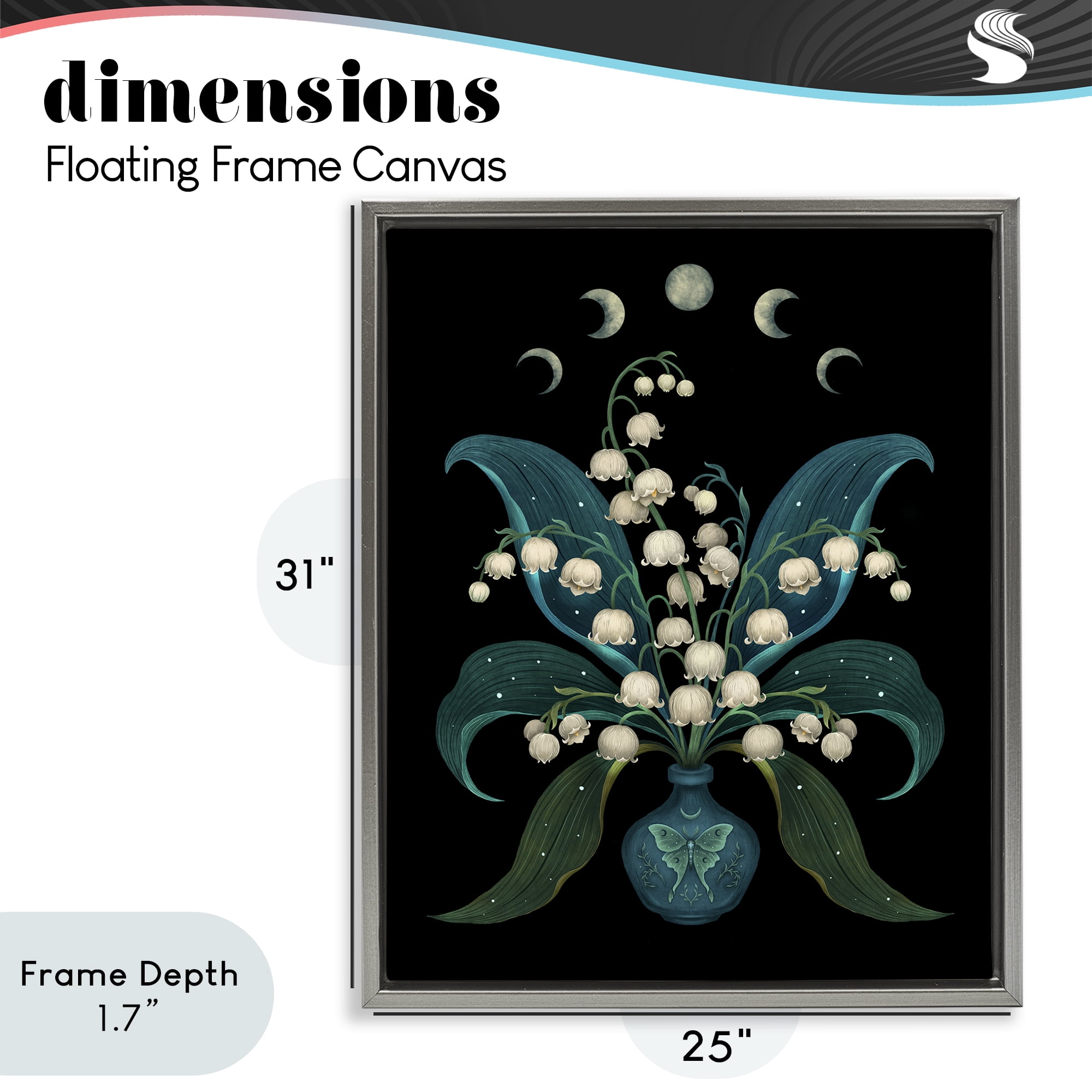 Stupell Industries Lunar Lily Of Valley Gray Framed Floater Canvas Wall Art, design by Episodic Drawings