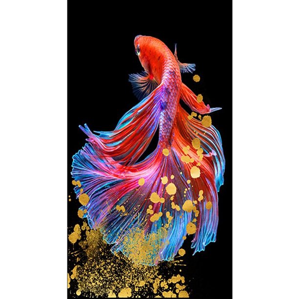 Cuadros Decorativos Kit 5D imágenes de diamantes de imitación DIY Color pescado completo redondo taladro diamante pintura regalo Likrtyny embutido en tela