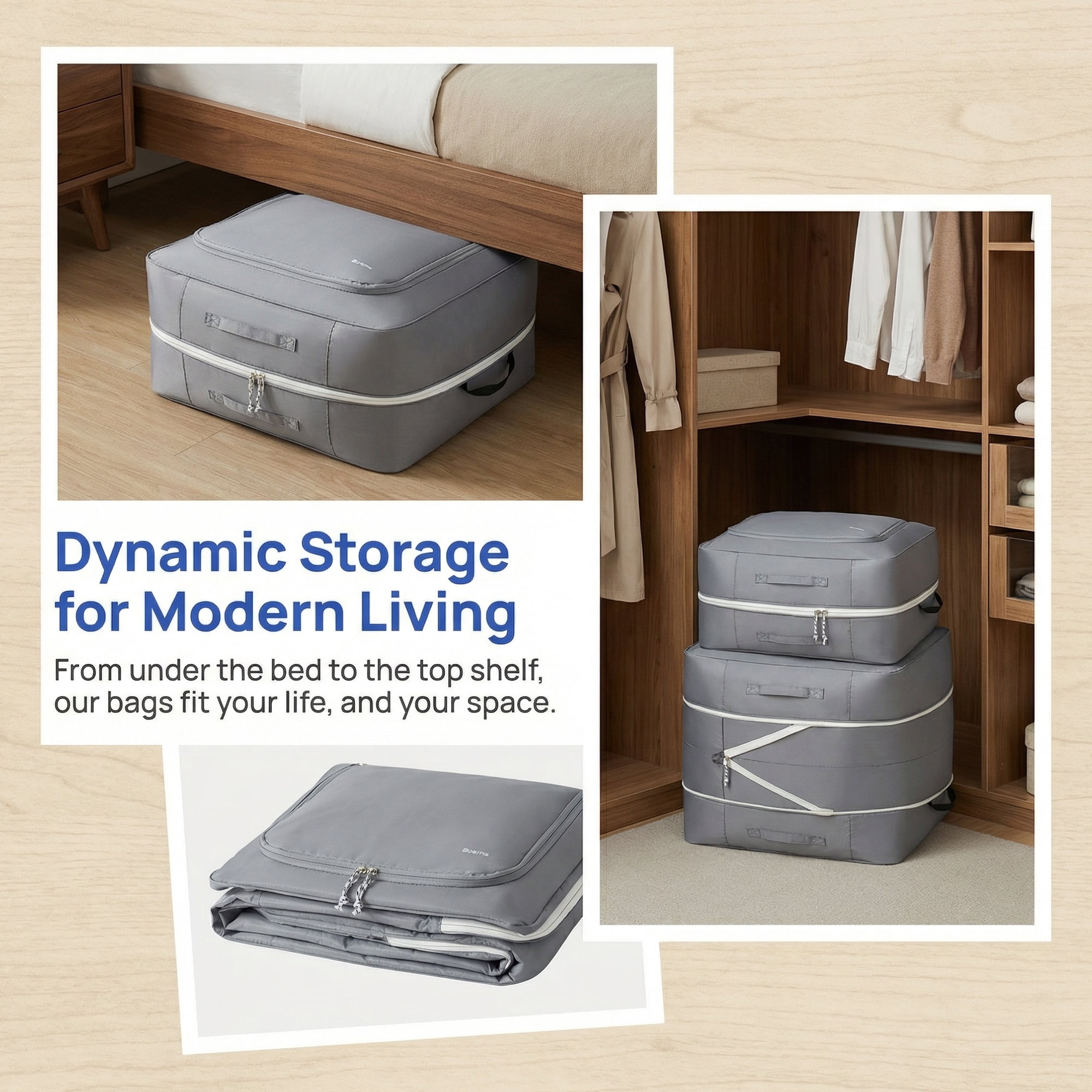 Unique Bargains Storage Bag for Organizing Bedroom and Closet Grey 19.7"x15.7"x19.7"
