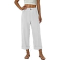 thumbnail image 4 of Cargo Capris New Women’s Elastic Waist Capris Fashion Straight Leg Cropped Pants with Button Decor Loose Casual Rolled Hem Capris Pants White M, 4 of 5