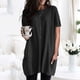 thumbnail image 2 of Camiseta larga para mujer, camiseta larga holgada informal de manga corta con cuello redondo y bolsillos para mujer, color negro XL, 2 of 5