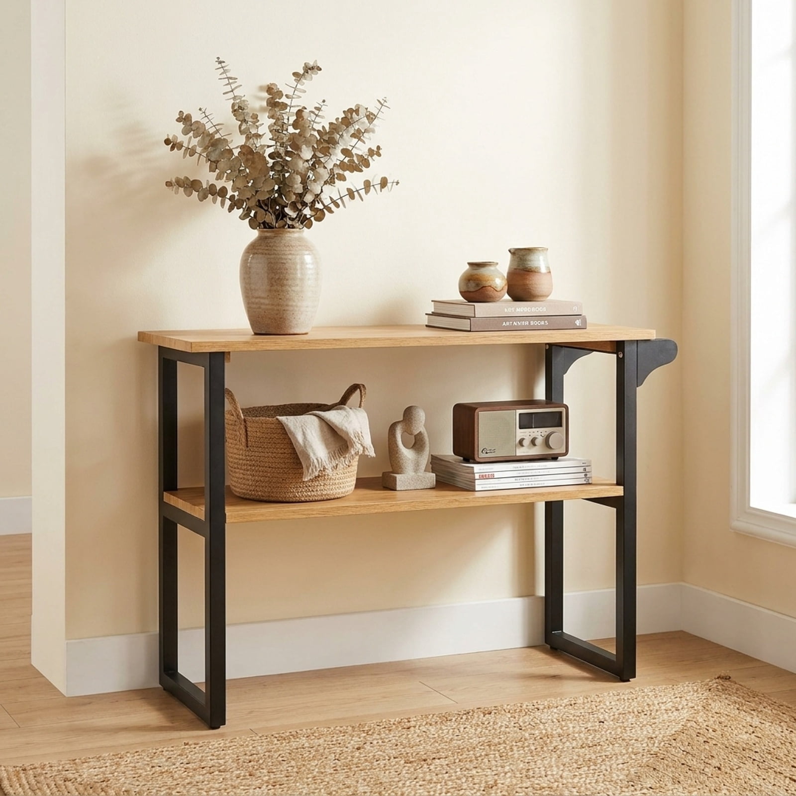 Vebreda Bathroom Towel Rack, 2-Tier Solid Teak Wood Bathroom Shelf with Towel Rack, Solid Wood Construction, 2-Tier Spacious Space