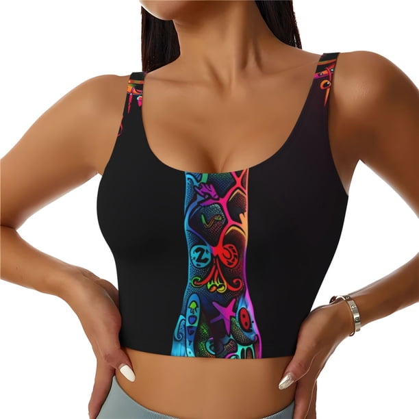 Balery Neon Psychedelic Giraffe Sujetadores deportivos con espalda cruzada para mujer, acolchados, sin costuras, de alto impacto, ideales para yoga, gimnasio, entrenamiento y fitness.-X-Large