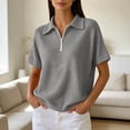 thumbnail image 2 of VBVC Women's Half Zip Waffle Collared Top , V Neck Short Sleeve Blouse For Women , Ladies' Loose Fit Breathable Summer Shirt, Khaki , S-3XL, 2 of 8