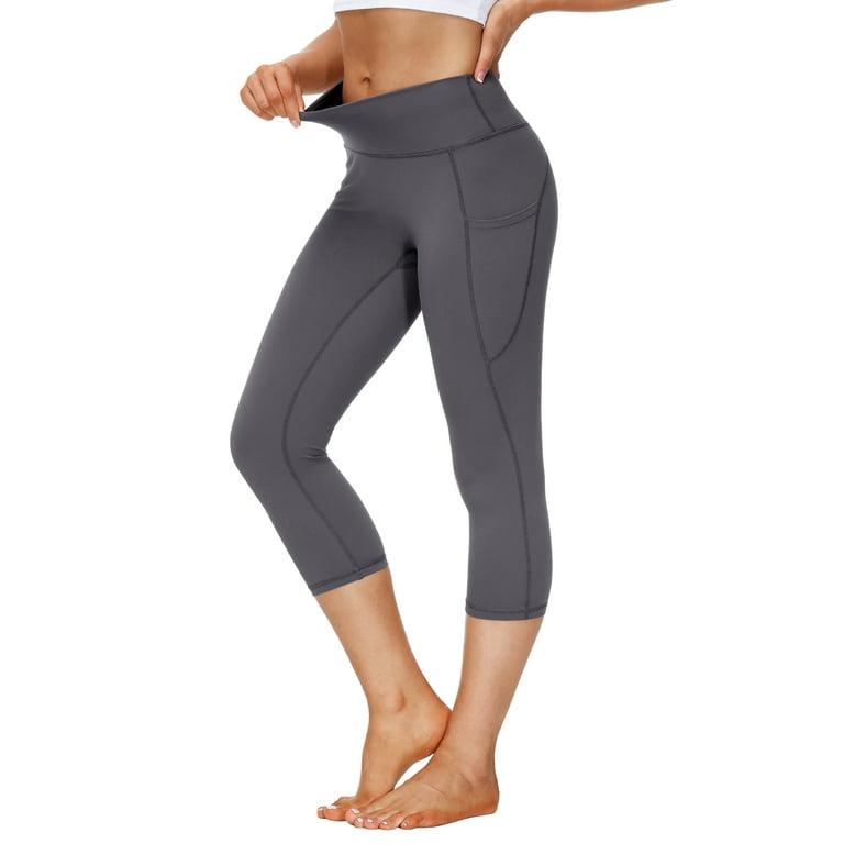 SPECIAL MAGIC Leggings for Women Active Capri Leggings 3/4 Yoga Pants High  Waisted Pants with Pockets（Dark Grey S）