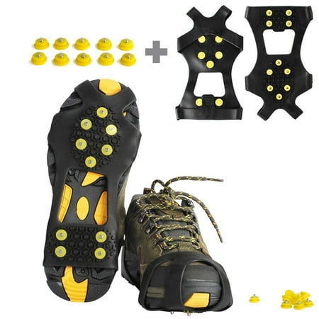 Ice Cleats, Willceal Ice Grips Traction Cleats Grippers Non-slip Over Shoe/Boot Rubber Spikes Crampons Anti Slip 10 Steel Studs Crampons Slip-on Stretch