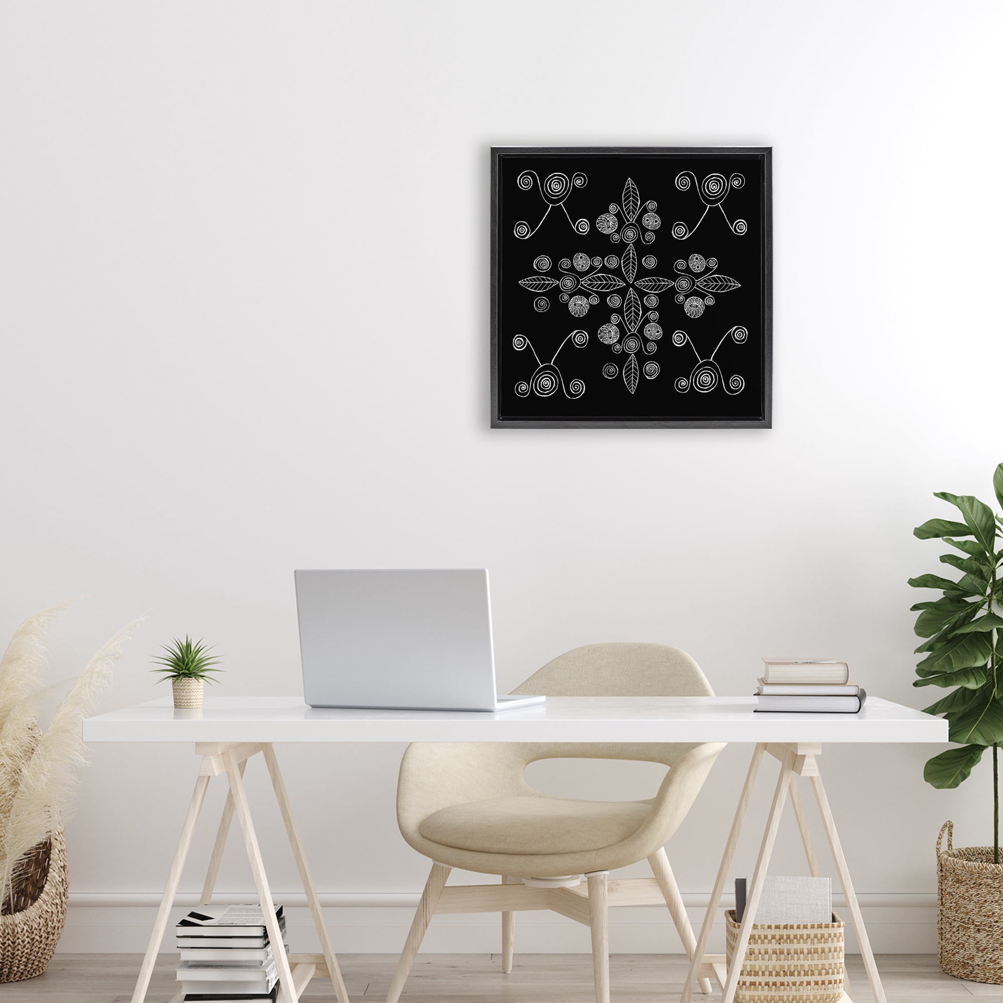 Stupell Industries Geometrics & Leaf Fractals Black Framed Floater Canvas Wall Art, design by El Perkin