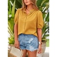 thumbnail image 6 of PRETTYGARDEN Women's Summer Button Down Shirts Short Lantern Sleeve V Neck Cotton Cute Dressy Casual Ladies Tops Blouses, 6 of 6
