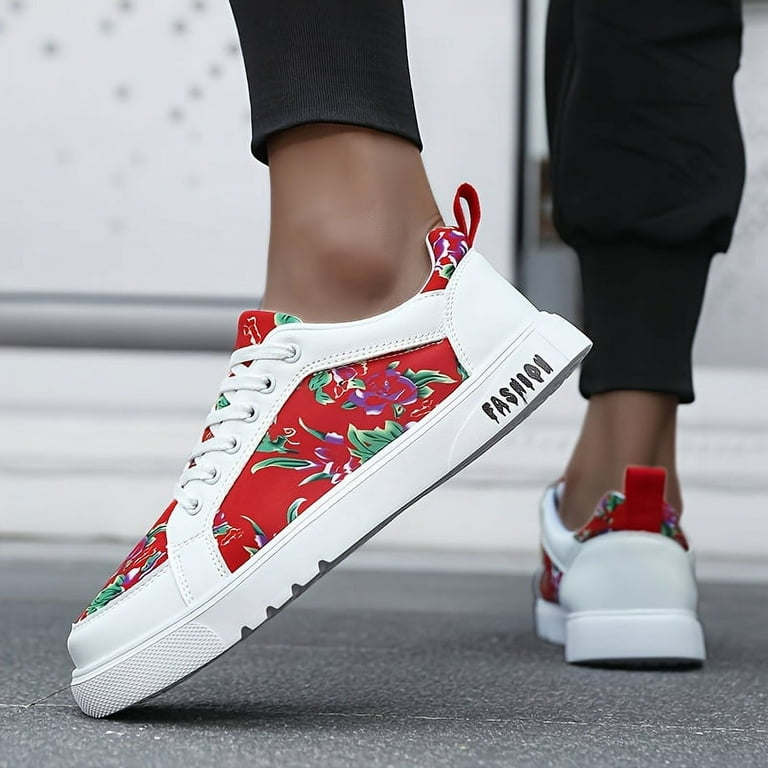 FLTHDD Men s Funny Flower Pattern Skateboard Shoes Comfy Non Slip Lace Up Casual Durable Sneakers For Men s Outdoor Activities Gift