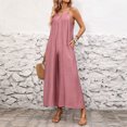 thumbnail image 6 of JULMCOMO Jumpsuits for Women Scoop Neck Adjustable Spaghetti Strap Loose Fit Summer Romper Low Back Sleeveless Wide Leg Flowy Jumpsuits Pink XXL, 6 of 7