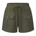 thumbnail image 6 of Rggeeun Women Shorts Solid Color Elastic High Waist Cargo Soft Mid-Rise Loose Fit Straight Leg With Side Plus Pockets & Adjustable Tie For Summer Everyday Wear Cute Hot Pants,Green,Xxxl, 6 of 6