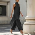 thumbnail image 5 of IUYRTFE Women's Sleeveless Mock Neck Layered Asymmetrical Top and Wide Leg Pants Set 2 Piece Casual Outfit, 5 of 6