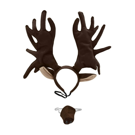 Nicky Bigs Novelties Adult Giant Moose Antlers Headband with Ears & Nose Plush Deer Antlers Costume Accessory for Halloween Cosplay Parties Wacky Hat Day Holiday Fun Brown Elk Horns for Men Women