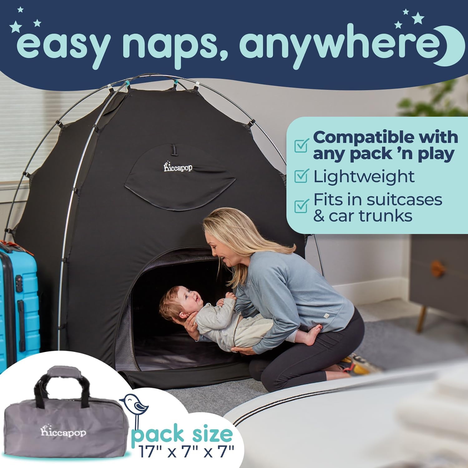 Hiccapop Blackout Tent for Pack and Play, Portable Crib Tent, Blackout Canopy Cover, Sleep Pod for Kids, Pack and Play Blackout Cover and Tent