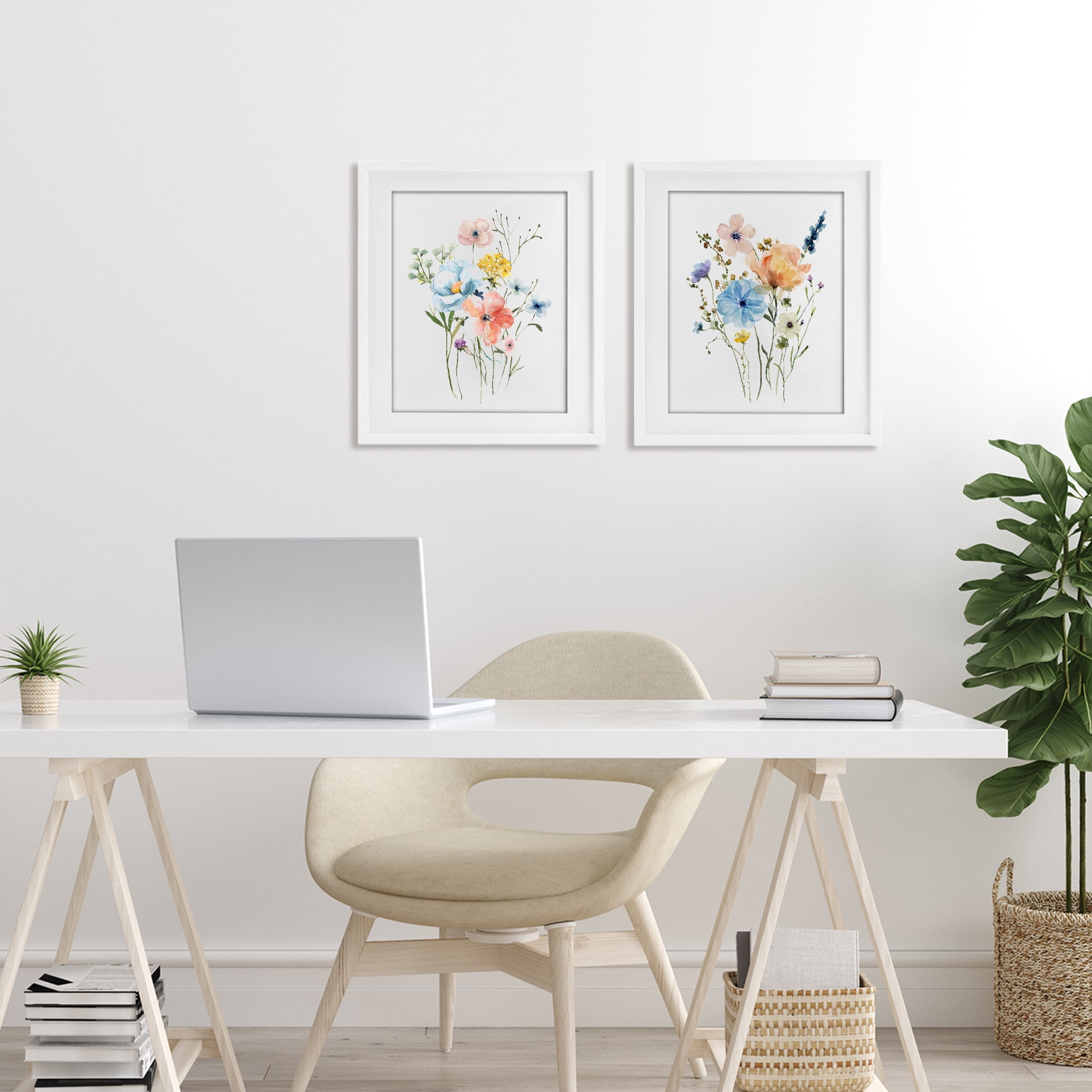 Stupell Industries Wildflower Sprig Bundles 2 Piece White Framed Print Under Glass Set, design by Livi Finn