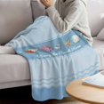 thumbnail image 3 of Coastal Blue Striped Blanket Soft Cozy Warm Throw Blanket for Couch, Plush Fuzzy Flannel Fleece Blankets for Sofa, Ocean Sea Summer Starfish Coral Shells Bed Blankets Gifts for Men, 50"x60", 3 of 9