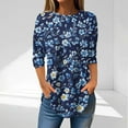 thumbnail image 2 of CYMMPU 3/4 Sleeve Blouses for Women Dressy Casual Spring Tops Loose Fit Floral Printed Crew Neck Summer Trendy Shirts Tunic Tops Hide Low Hem Plus Size T-Shirts XL, 2 of 5