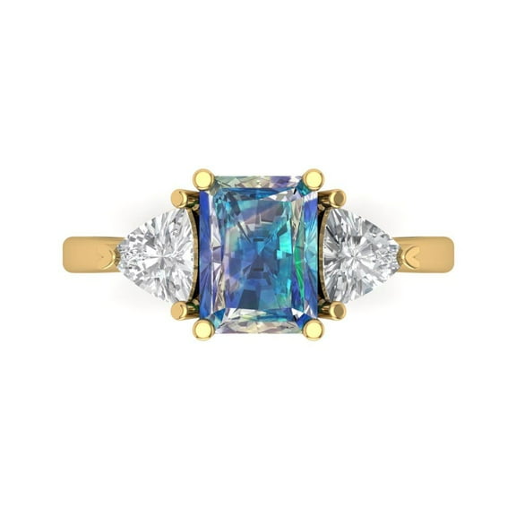 Clara Pucci 14K Yellow Gold 2.82ct BlueMoissanite Three-Stone Ring