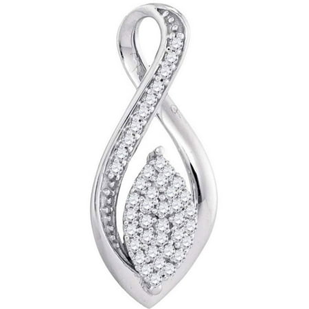 - 10kt White Gold Womens Round Diamond Oval Cluster Fashion Pendant 1/10 Cttw