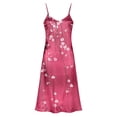 thumbnail image 4 of Women's Floral Satin Maxi Dress Spaghetti Strap Backless Side Slit Long Cami Dress Elegant Evening Cocktail Party Wedding Guest Formal Occasion Wear, 4 of 8