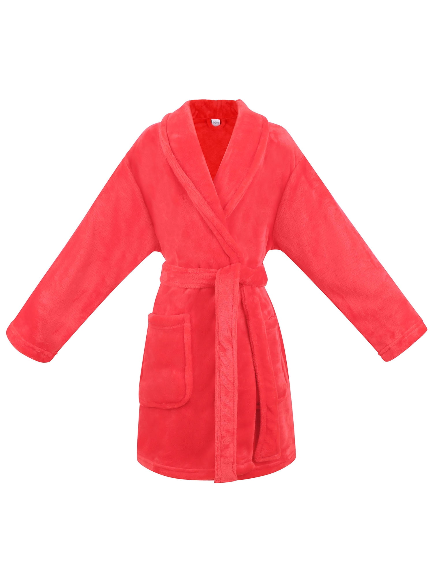 Kids Robe Boys Girls Solid Flannel Sleep Robe Bathrobe, Red, L