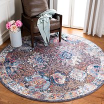 SAFAVIEH Bristol Felicity Oriental Polyester Area Rug, Dark Gray/Blue, 7' x 7' Round