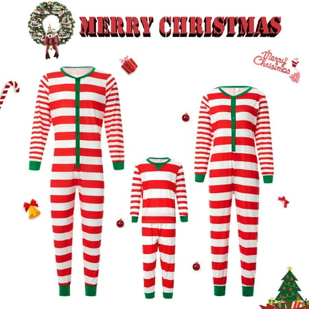 

Christmas Family Matching Pajamas Striped Romper Onesies Zipper Jumpsuit Xmas Holiday Sleepwear Loungewear Pjs