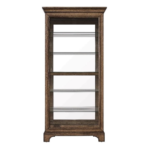 Bowery Hill Traditional Wood Framed Sliding Door Curio in Brown with LED Light