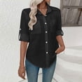 thumbnail image 2 of Zivyakyron Office Womans Shirts Fall Casual Long Sleeve Cotton Linen Blouse Women Loose Solid Going Out Collared Tops Black S, 2 of 10