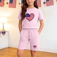 thumbnail image 2 of HAOTAGS Girls Independence Day Outfit Sets T-Shirt and Shorts Set Summer 4th of July Outfit Pink Size 11, 2 of 9