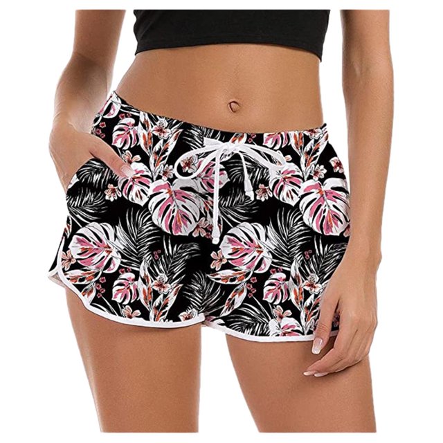 OAVQHLG3B Bañador corto tipo bóxer para mujer, con cordón ajustable, de secado rápido, elástico, con estampado novedoso