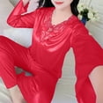 thumbnail image 4 of Tnhcen Women's Plus Size 3XL Soft Satin Touch 2 Piece Pajama Set, V-Neck Long Sleeve Sleepwear, 100% Polyester Loungewear for Women, Cozy Home Clothes 3XL, 4 of 6