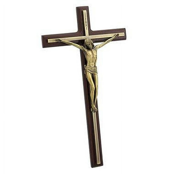 Crucifix Wall Plaque Bronze Finish Cross and Jesus on Wood Home Accent by Xoticbrands - Veronese Size (Small)