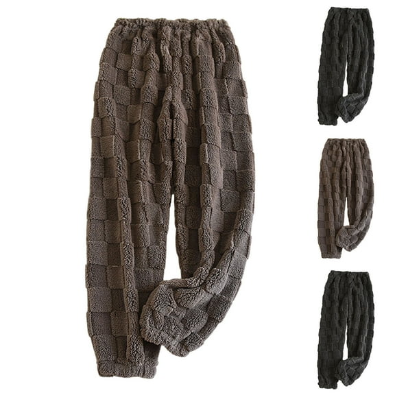 Bovxnpu Women Pajama Pants, Plus Size Pajama Pants Sleep Pants Lounge Pants Flannel Checkered Fleece Lined Thickened Warm Loose Home Elastic Waist Sleep Trousers Loungewear Sleepwear