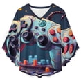 thumbnail image 4 of Colorful Game Controller Art Women's V-Neck Blouse With 3/4 Ruffled Bell Sleeves Casual Top Ladies Blouses, 4 of 7