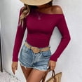 thumbnail image 6 of XRoczxe Women Off Shoulder Long Sleeve Top Ruched Slim Fit Solid Blouse Soft Stretch Casual Shirt, Can Be Worn Alone or Layered, 6 of 6