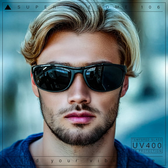 Mens Tempered Glass Plastic Biker Style Rectangular Oval Sunglasses Black Green