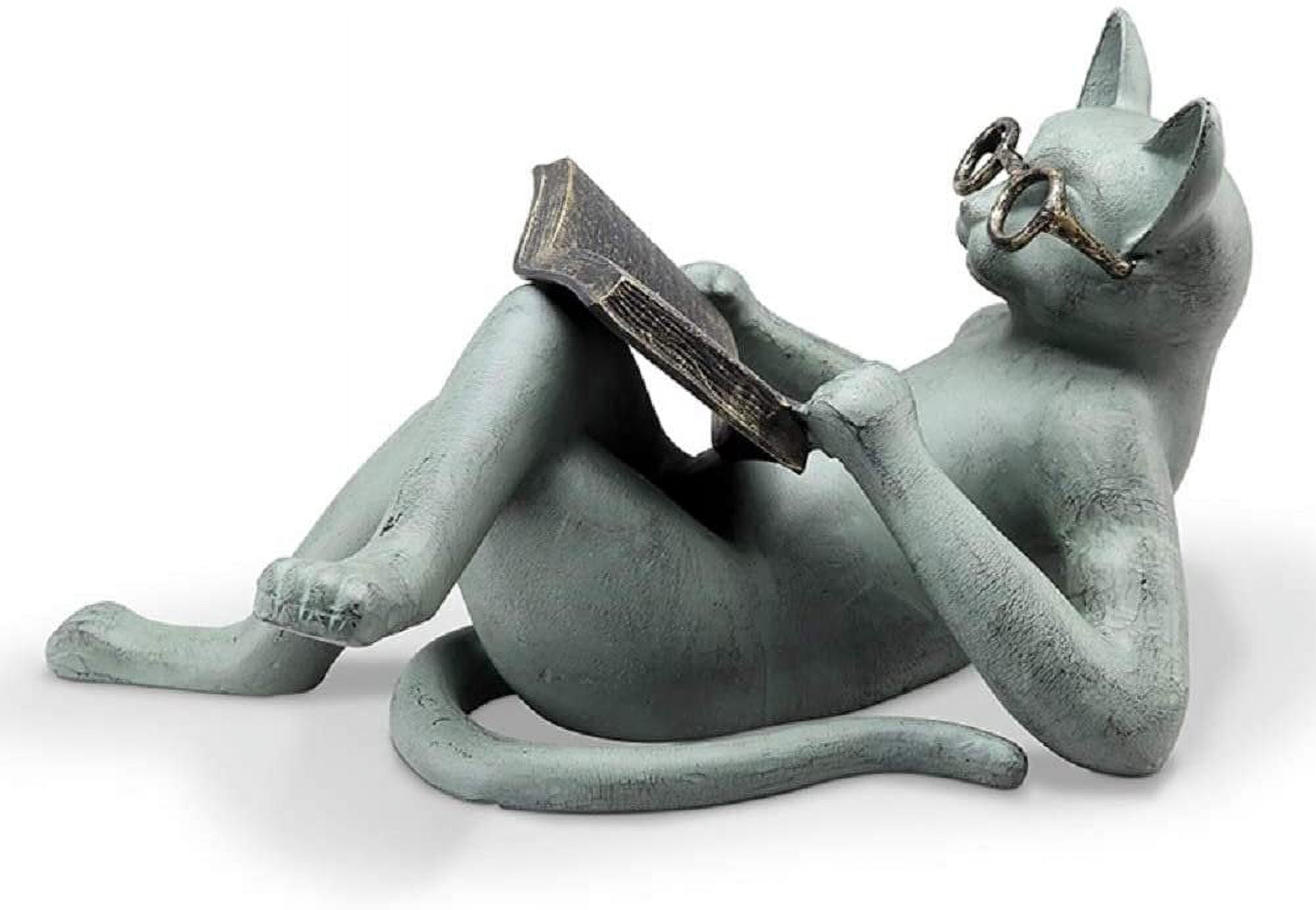 Literary Cat Verdigris Green Metal Garden Sculpture