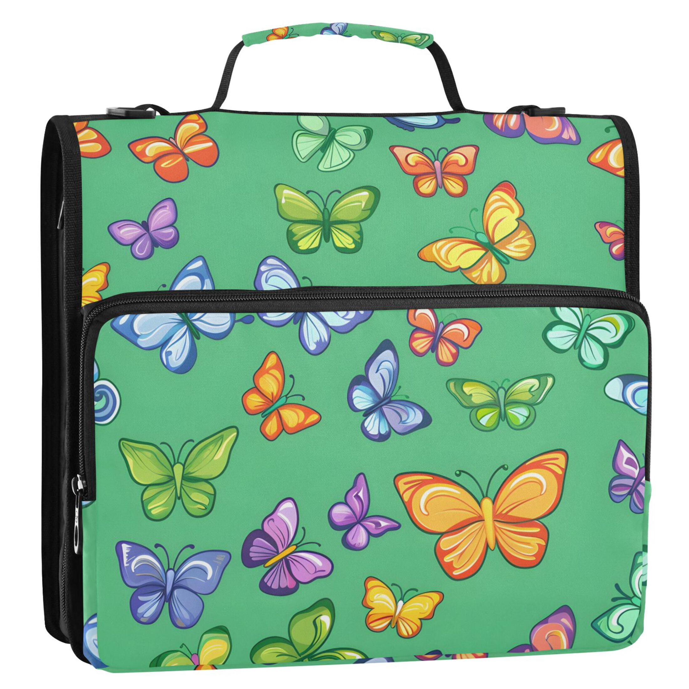 ALAZA Zipper Binder Butterflies on Green 3 Ring Trapper Keeper File Folder Organizer Bag