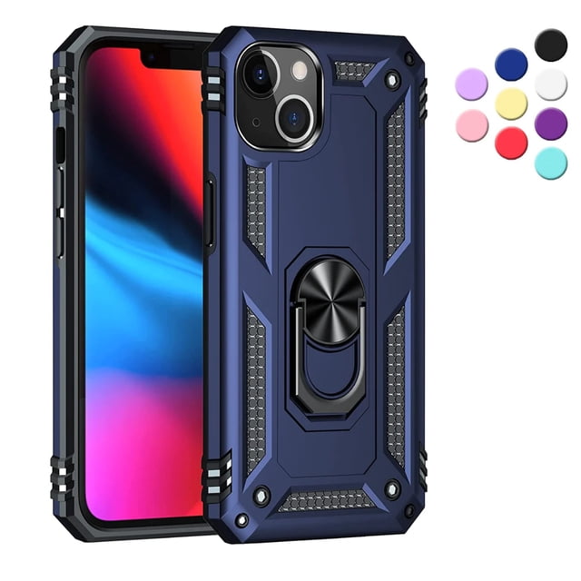 Funda con Anillo para iPhone 13: Funda con Anillo de Protección Resistente con Soporte Giratorio de 360°, Color Negro