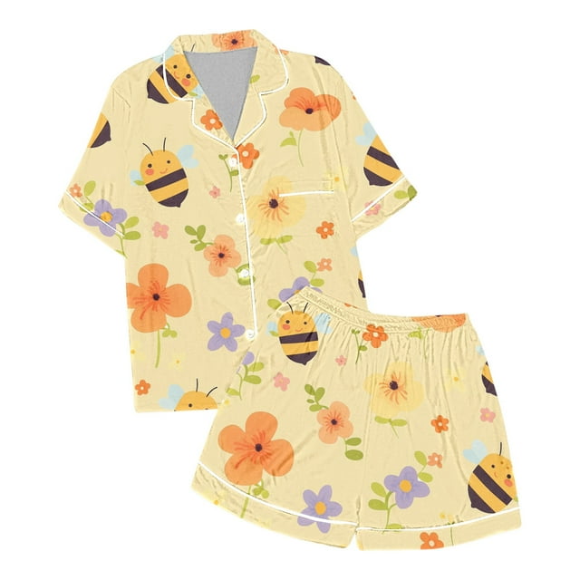 Ensemble de Pyjamas de Noël pour Filles, Ensemble de Pyjama en Satin Imprimé, Manches Courtes, 2 Pcs, Taille 4-5 Ans