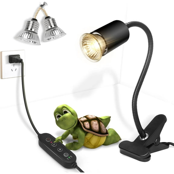 Reptile Heat Lamp,Timed Heating Lamp with Clamp, Adjustable Habitat Basking Heat Lamp,UVA/UVB Light Lamp 360° Rotatable Clip and Power Adapter for Aquarium(Bulb Included)