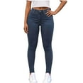thumbnail image 2 of ClodeEU Women's Jeans ,Stretchy Little Leg Tight Pant,Casual Button High Rise Skinny Denim Jeans Blue,Womens Plus M, 2 of 5