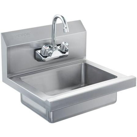 VEVOR Commercial Hand Sink with Faucet, NSF Stainless Steel Sink for Washing, Small Hand Washing Sink, Wall Mount Hand Basin, Utility Sink for Restaurant, Kitchen, Bar,Garage and Home,17 x 12.8 inch