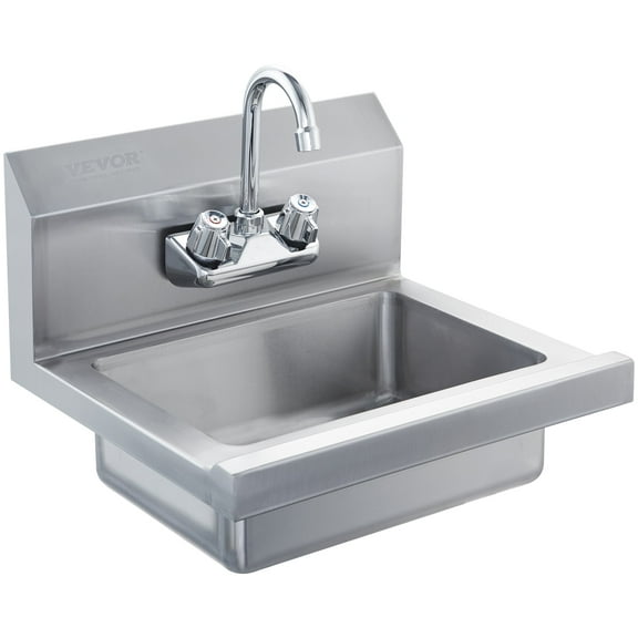 VEVOR Commercial Hand Sink with Faucet, NSF Stainless Steel Sink for Washing, Small Hand Washing Sink, Wall Mount Hand Basin, Utility Sink for Restaurant, Kitchen, Bar,Garage and Home,17 x 12.8 inch