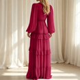 thumbnail image 6 of ZHOGXU Fashion Womens A Line Midi Dresses Solid Color V Neck Long Sleeve Regular Fit Office Daily Wear, 6 of 6